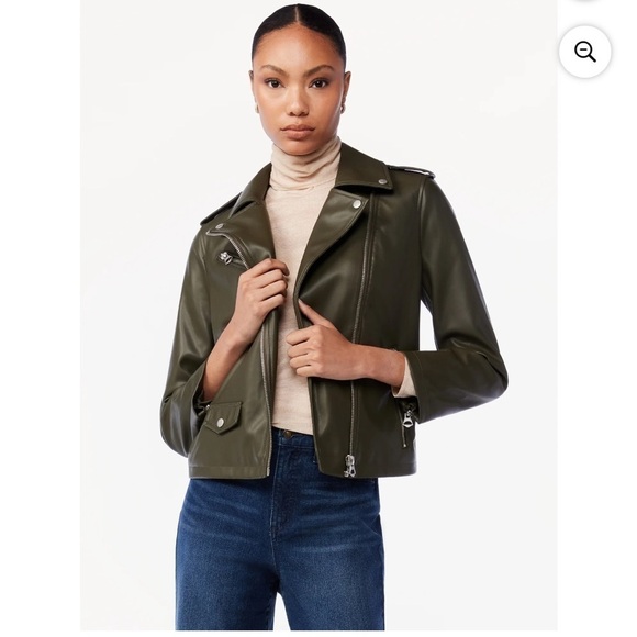 Scoop Women's Faux Leather Moto Jacket Olive Army Green Size L - Picture 2 of 11